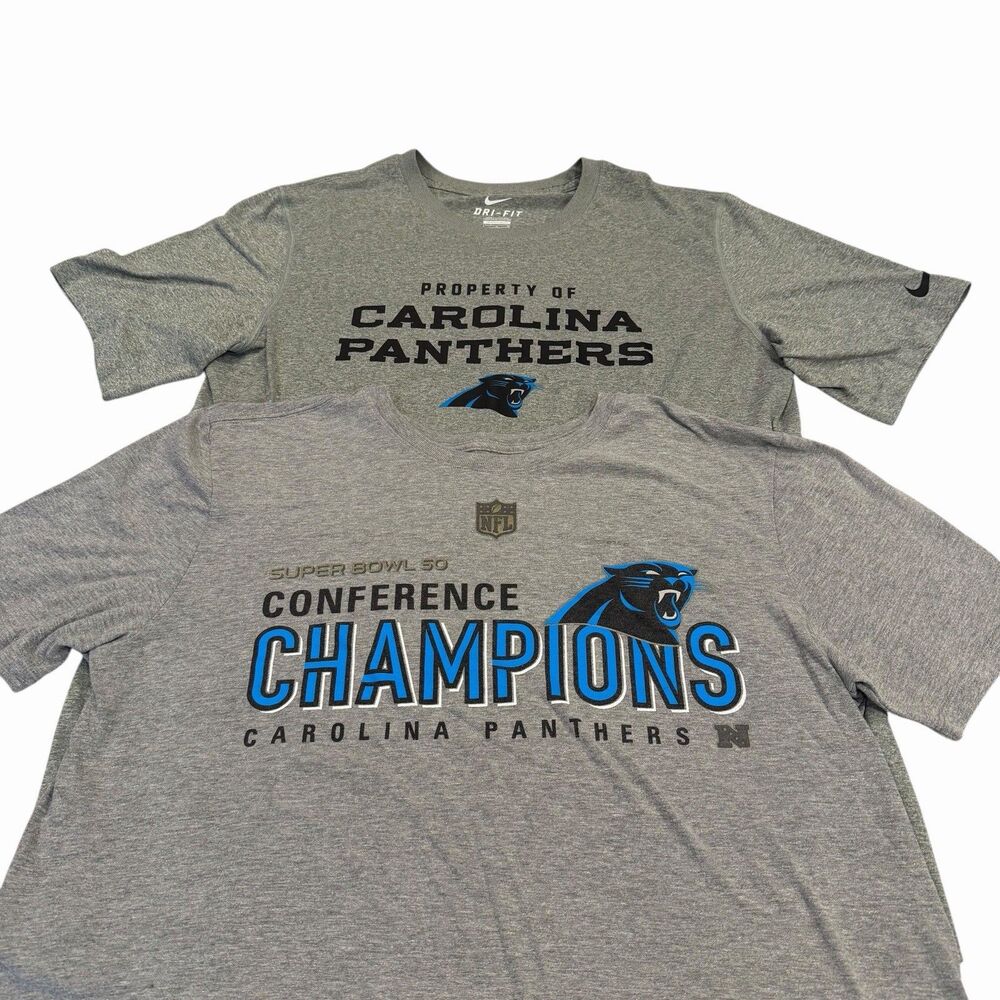 (2) Nike Carolina Panthers T-Shirts Gray Large‎ NFL Football Tee Athletic Lot